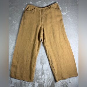 Eileen Fisher Wide Leg Crop Pant Organic Linen Medium Tan Brown Lagenlook Resort